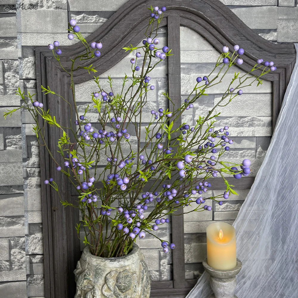 SunMade Luxury Wild Berry Branch Fake Fruits Artificial Flowers Home Decor Plantas Artificiales Wedding Decorations Christmas