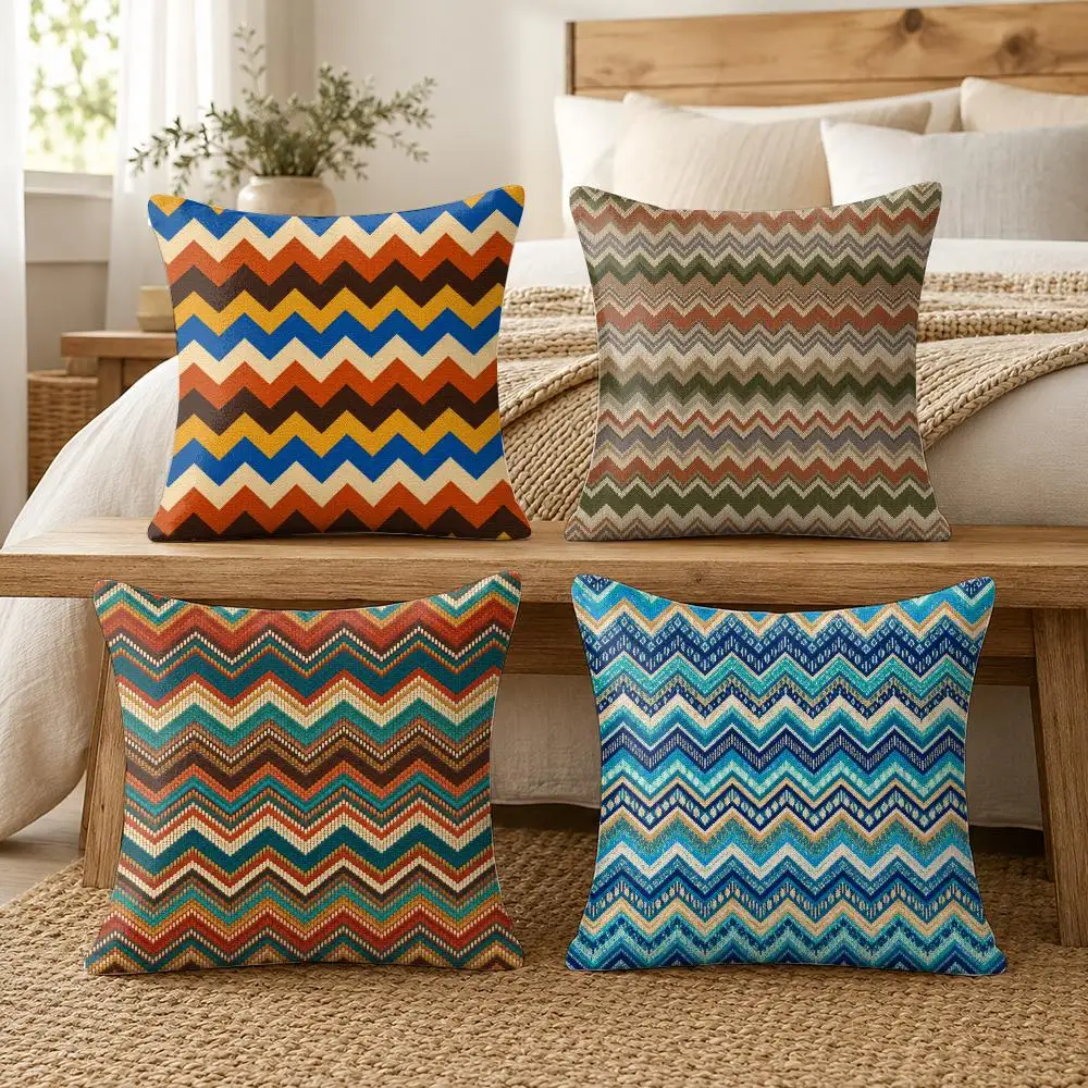 Multicolour Chevron Dark Brown Cushion Cover Soft Short Plush Pillow Cases Hidden Zipper Cutecore Sofa Bedroom Home Decor Gift
