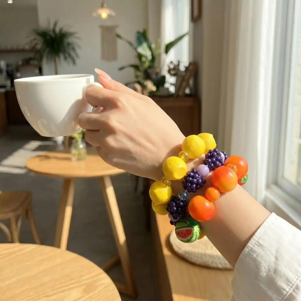 Resin Simulation Fruit Bracelet Beaded Elastic Rope Beads Bracelet Cartoon Multi-color Summer Bohemian Jewelry Beach Jewelry