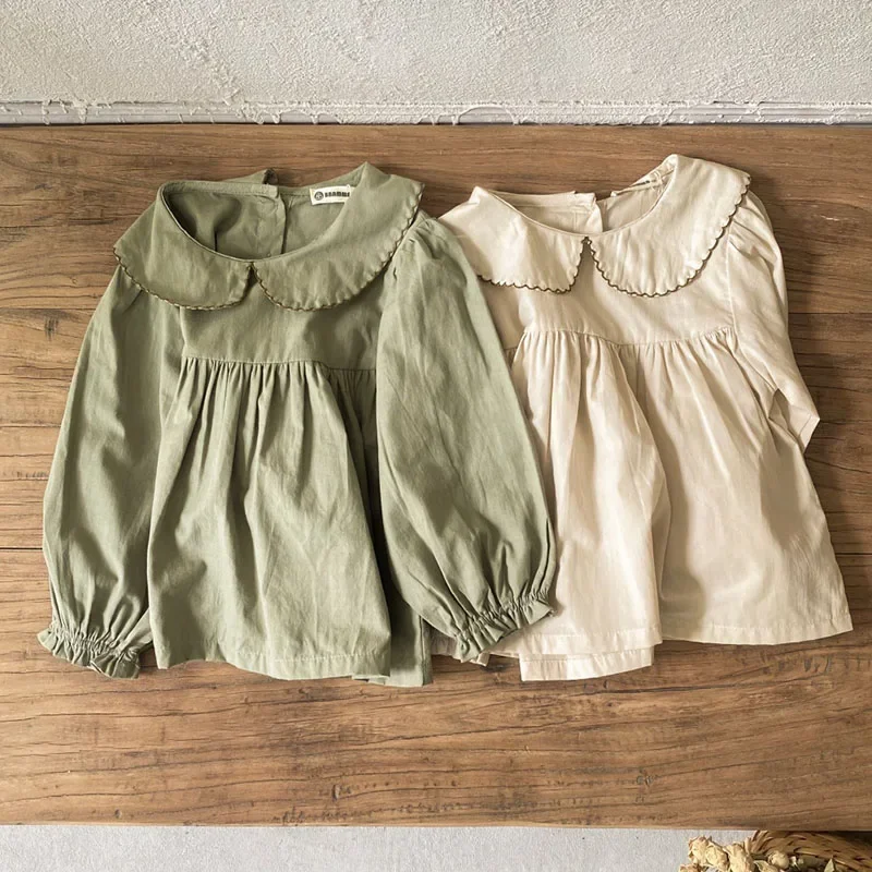 2026 New Autumn Baby Girls Pullover Tops 3-6Yrs Kids Casual Loose T-shirt Long sleeved cotton solid color Baby Girls Shirt