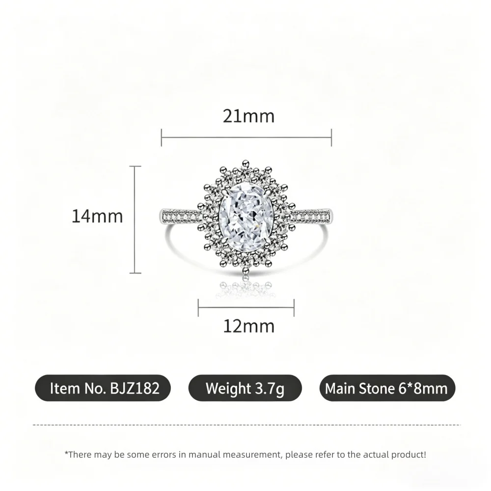 925 Sterling Silber Mode Luxus-Ring mit Eisblumen-Schliff, Taubenei-Sonnenblumen-Kristall und Zirkon für Damen, Schmuckgeschenk – Detail 1