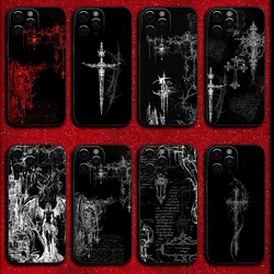 Gothic Cyber Sigil Cross Phone Case For iPhone 16,15,14,13,12,11,Pro,X,XS,Max,XR,Plus,Mini Soft Black Cover