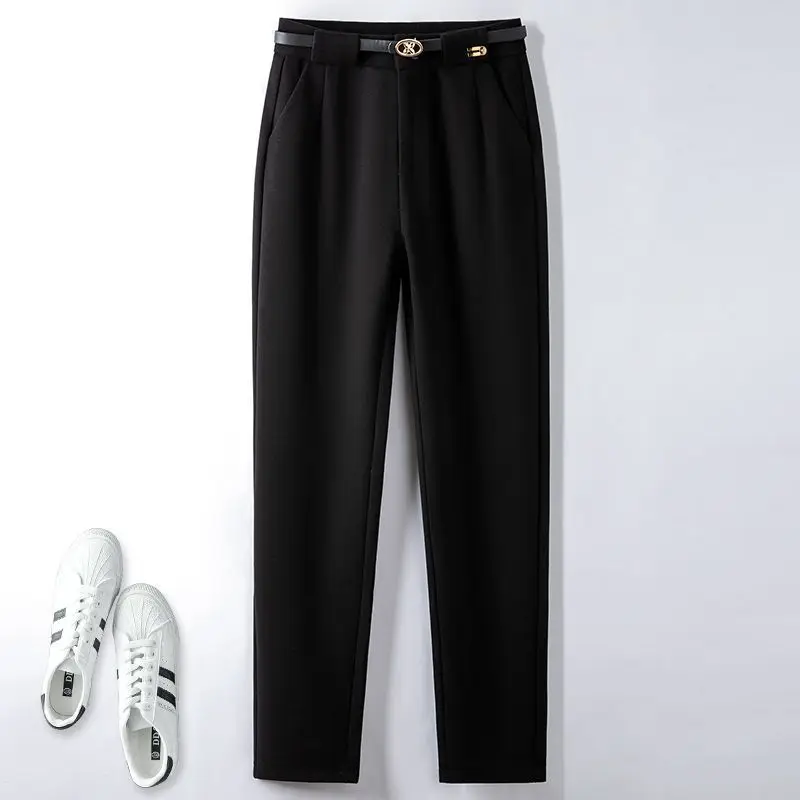 Coffee color high-waisted suit Haren  women's autumn and winter woolen pants 2024 new loose casual slim smoke pipe radish pants