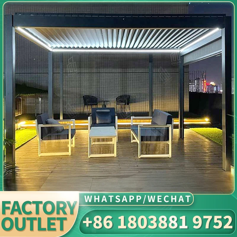 Y-TOP 2023 Customized electric outdoor aluminum pergola folding pergola retractable roof blind