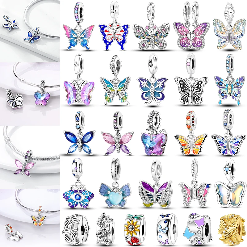 

925 Sterling Silver Dragonfly Butterfly Pendant Charms Bead Fit Original Bracelet Bangle Women Jewelry Girl Making Beads