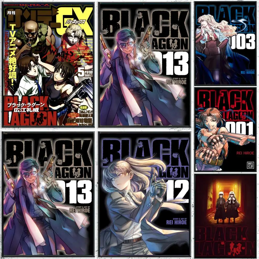 Classic Japanese Anime B-Black Lagoon Poster HD Waterproof Wall Decal for Study, Living Room & Garage, Great Gift for Fans