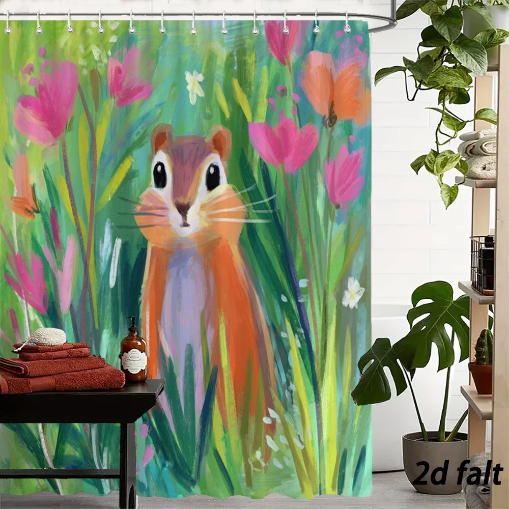Hand‑Painted Chipmunk Colorful Wild Flowers Green Grass Print Bath curtain Soft Throw Blanket Lightweight Warm Sofa Bed