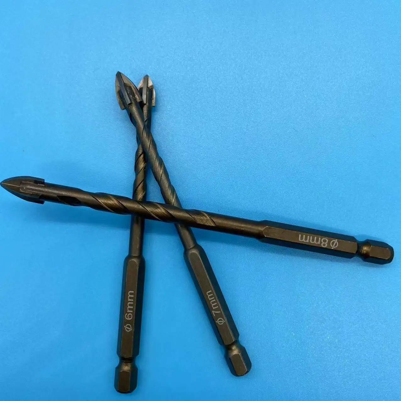 Conjunto de brocas hexagonais cruzadas de 3-12mm para vidro, cerâmica, abridor de buraco de concreto, tijolo, liga dura, kit de ferramentas de broca triangular