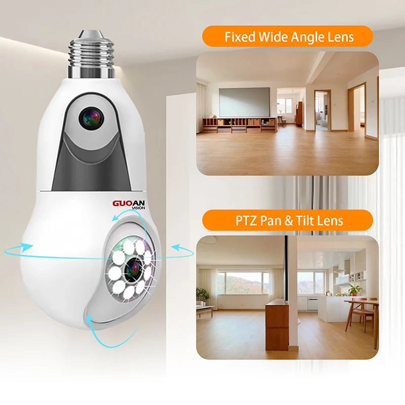 Dual Lens Home E27 Buld Camera 2K PTZ Control Human Tracking Wifi Indoor Security Baby Monitor IP CCTV Surveillance Night Vision