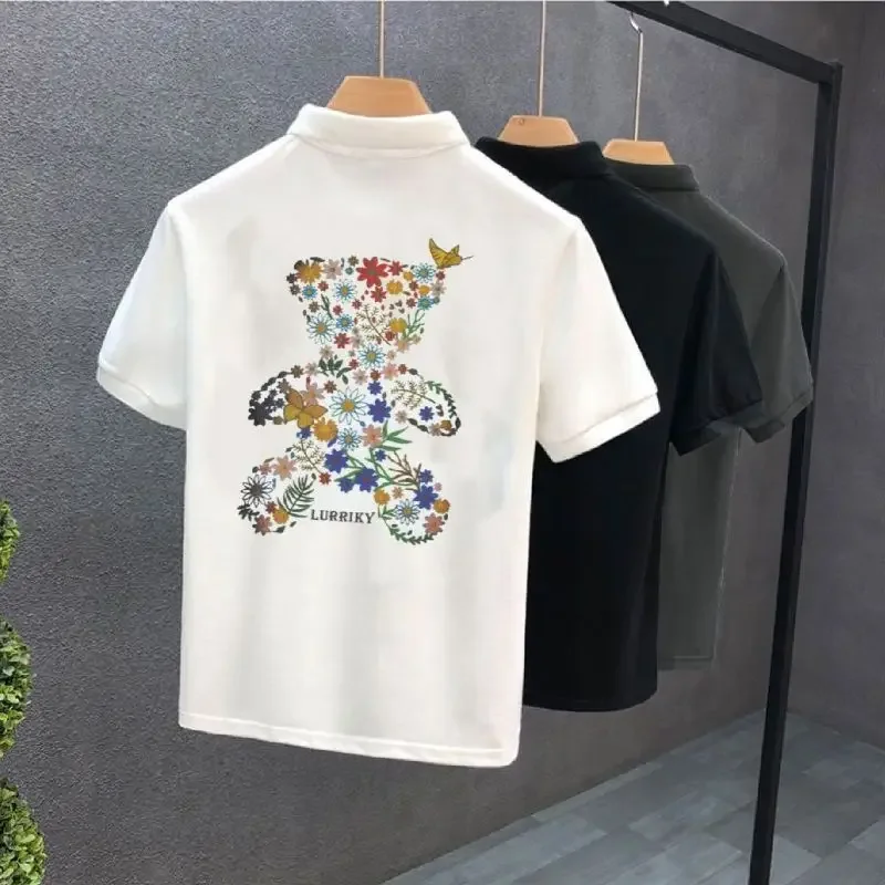 

White with Collar T Shirt for Men Black Print O Neck Vintage Elastic Music Party Hot Fashion Quick-drying Top Xl Man Polo Shirts