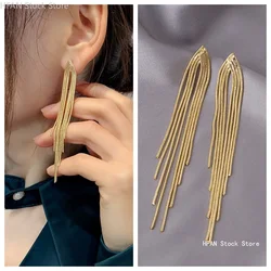Trendy European Long Chain Tassel Earrings for Women Gold Color Simple Geometric Link Chain Dangle Earrings Women Jewelry