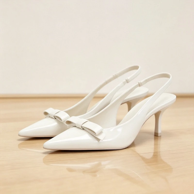 Fashion White Women High Heel Shoes Sweet Bow Patent Leather Elegant Stilettos Slingbacks 2026 Summer Sandals for Female