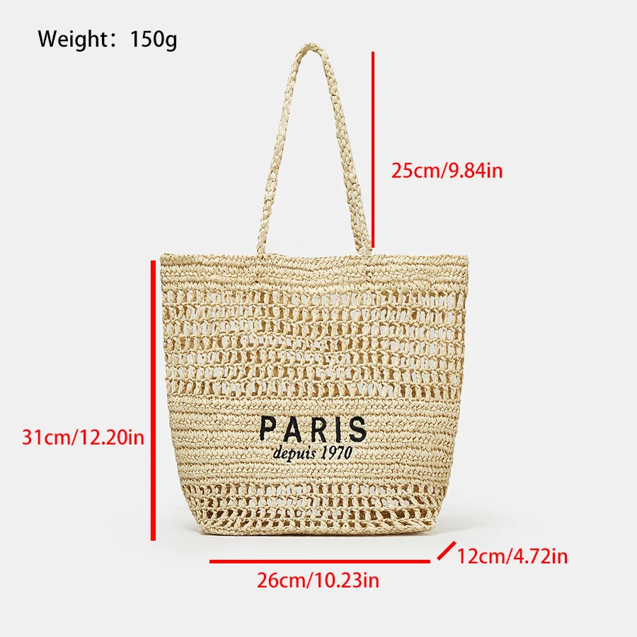 Casual Hollow Straw Tote Bag Designer Letters Paper Woven Women Shoulder Bags Handmade Summer Beach Handbag Large Capacity Purse