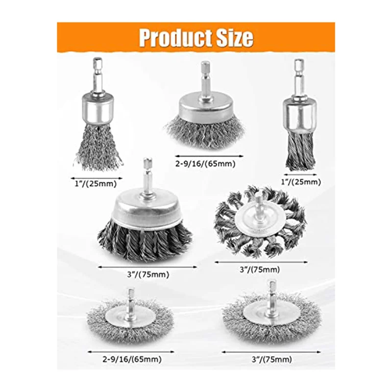 ABSE-20 Pezzi Spazzola metallica per trapano, Spazzola a tazza metallica con codolo esagonale da 1/4 di pollice Acciaio al carbonio grosso ondulato, ideale per pulire la ruggine