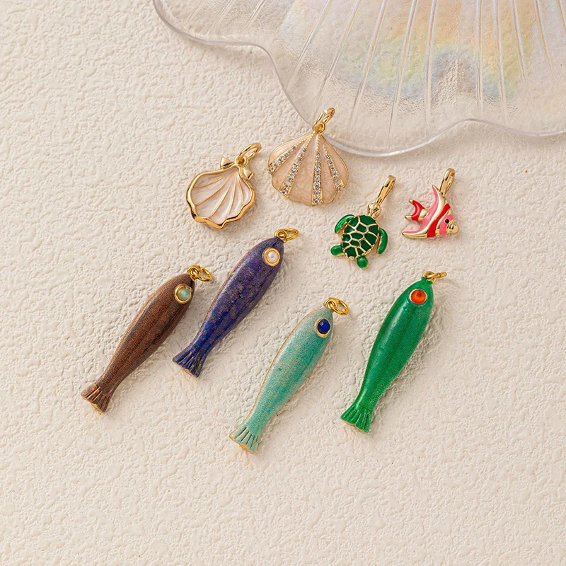 

10pcs/lot Mix DIY Copper Plating Shell Fish Turtle For Charms Bracelet Pendant