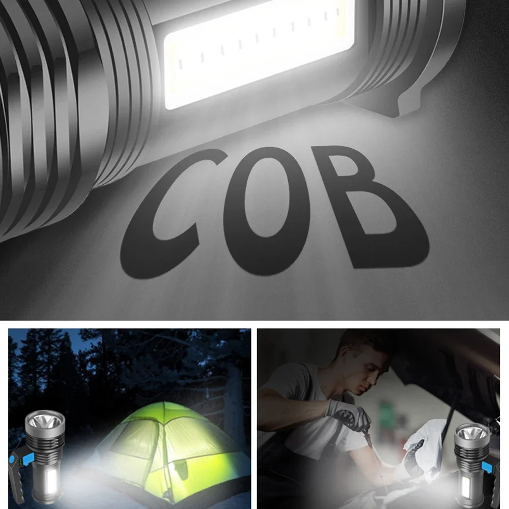 Portable LED Flashlight USB Rechargeable Work Light Super Bright Searchlight Camping Lantern Torch Waterproof Work Lamp