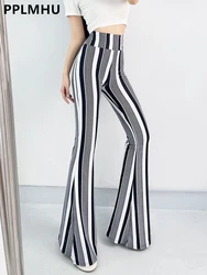 Sexy High Waist Striped Flare Pants Women Streetwear Print Tie Dye Slim Pantalones Vintage Lenggings Spodnie Aesthetic Trousers