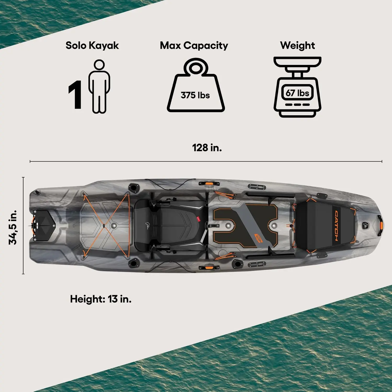 

Kayak Catch Mode 110，Weighing 63 lb, this kayak is lighter than our competitors and easy to transport