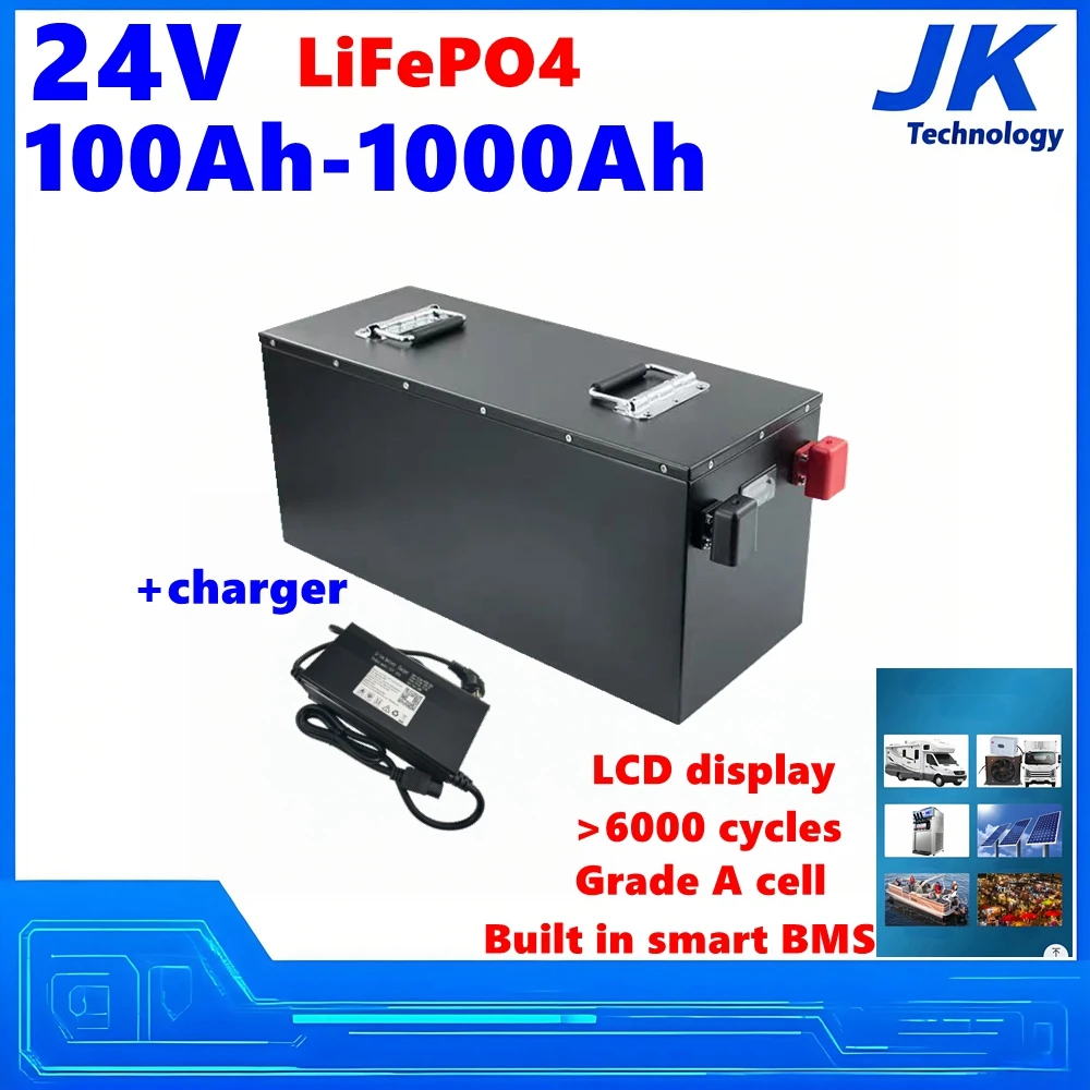 

Аккумулятор JK LiFePO4 24В для замены солнечных батарей 300Ач 200Ач 400Ач 500Ач 600Ач 800Ач 1000Ач с интеллектуальной BMS для автодомов и кемпинга на открытом воздухе