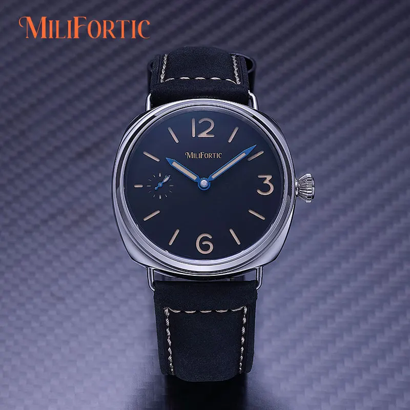 Milifortic E064 Relógios Mecânicos de Vento Manual Luminoso 44mm Sanduíche Dial Homenagem Retro Relógios de Pulso para Homens
