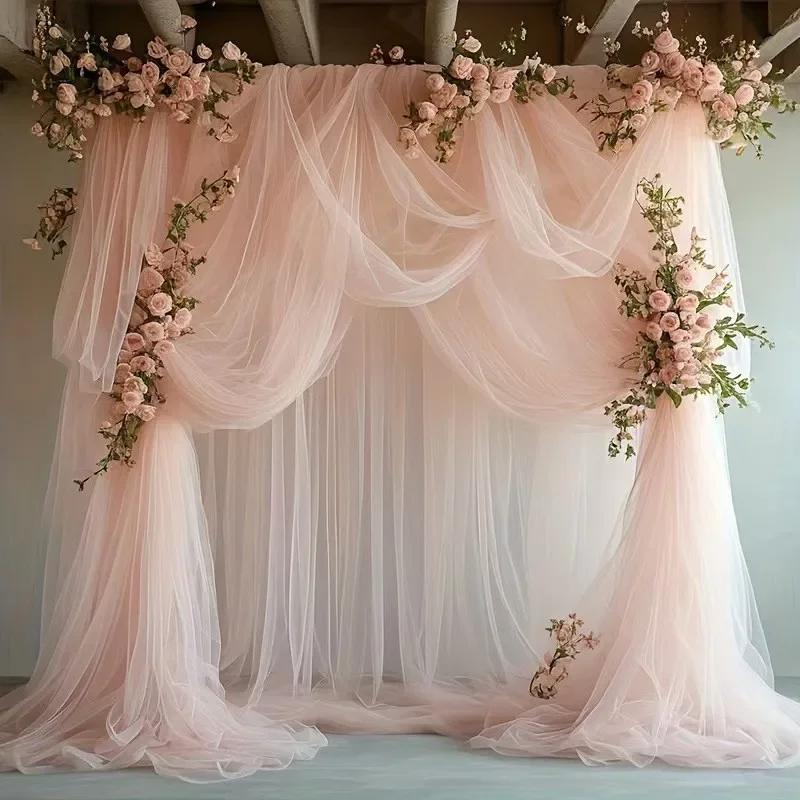 Sheer Tulle Fabric Wedding Backdrop Curtain Outdoor Party Decor Arch Chair Draping Gauze Bridal Ceremony Background Decoration