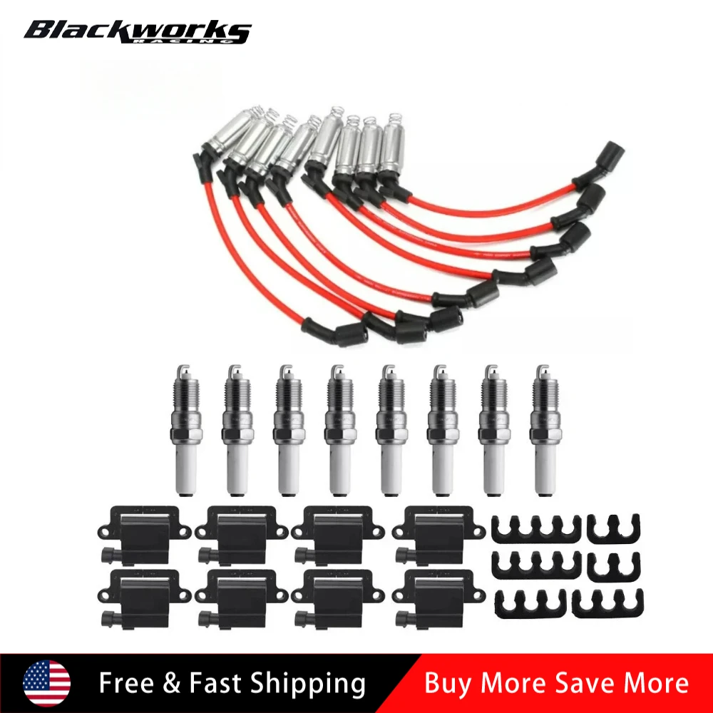 

UF271 12556893 12558693 12570553 8 Pack Square Ignition Coil & Spark Plug Wire for Chevy GMC 4.8L 5.3L 6.0L 8.1L