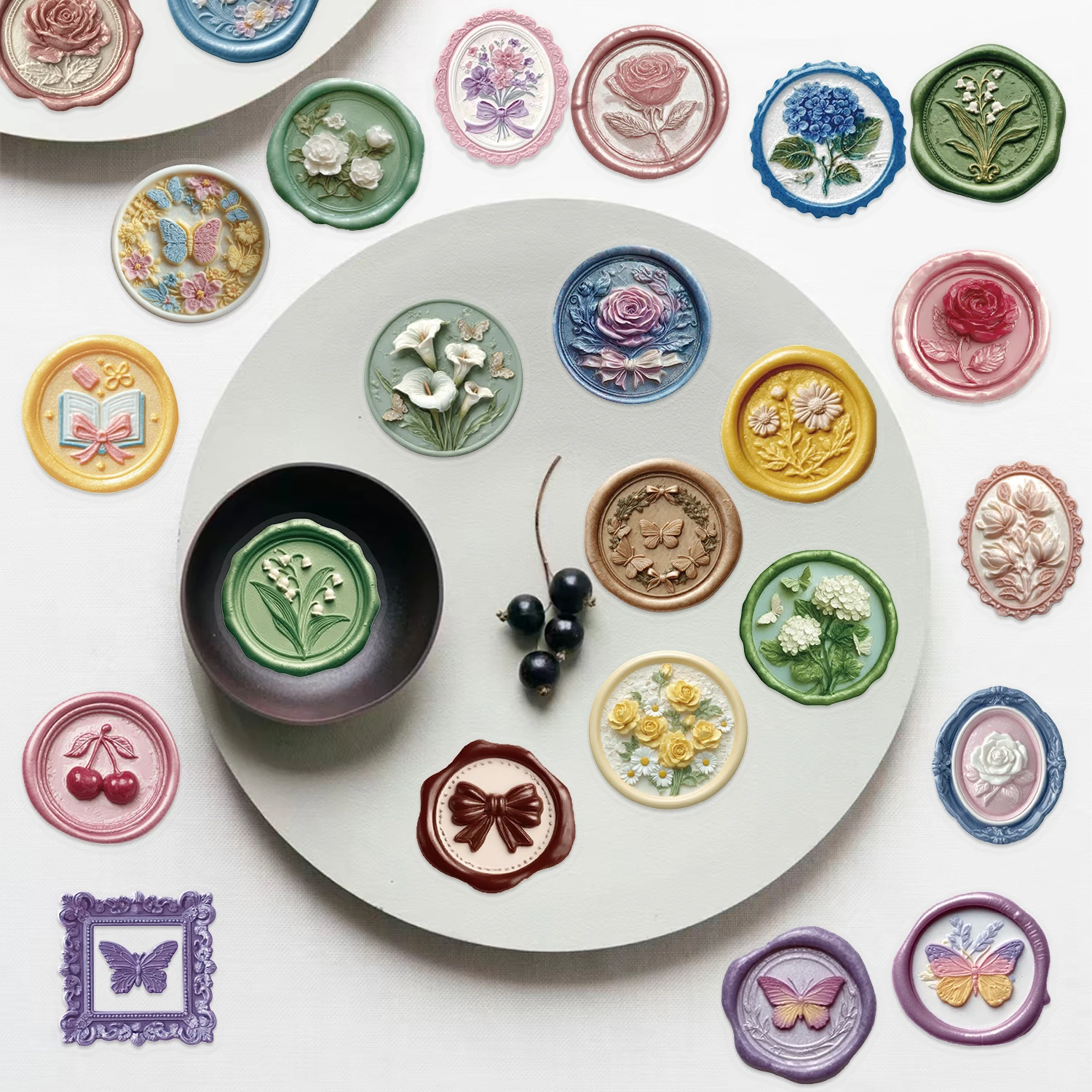 50pcs Retro Classical Wax Seal Art PET Stickers Waterproof PVC Snowflake Butterfly Love Moon DIY Phone Case Scrapbook Envelope