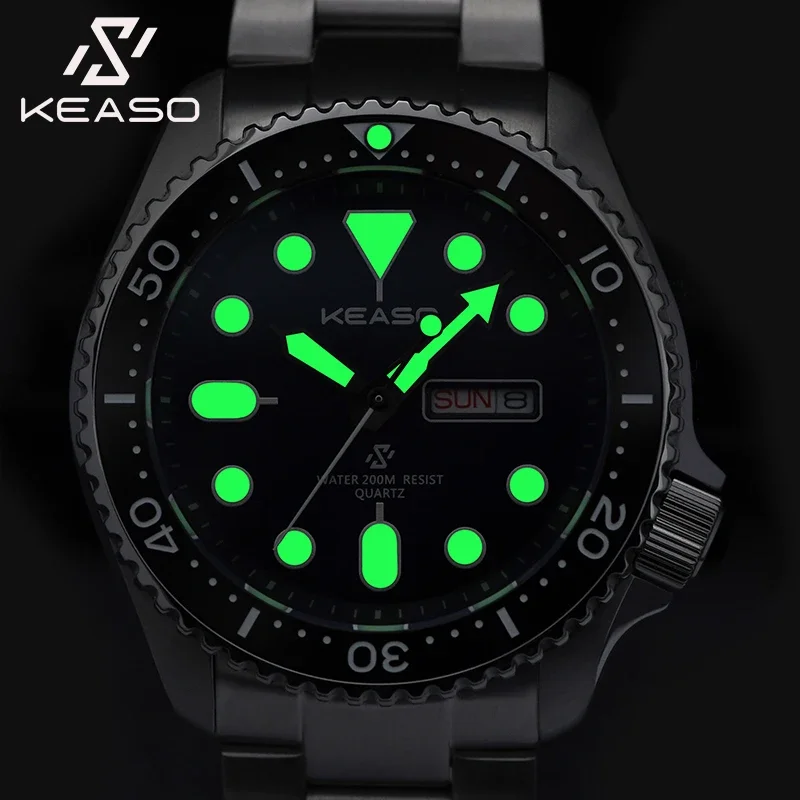 HEIMDALLR Men Watch Swiss MIYOTA 2105 Quartz Movement Double Calendar Diver 200M Waterproof C3 Super Luminous Sapphire Wristwatc