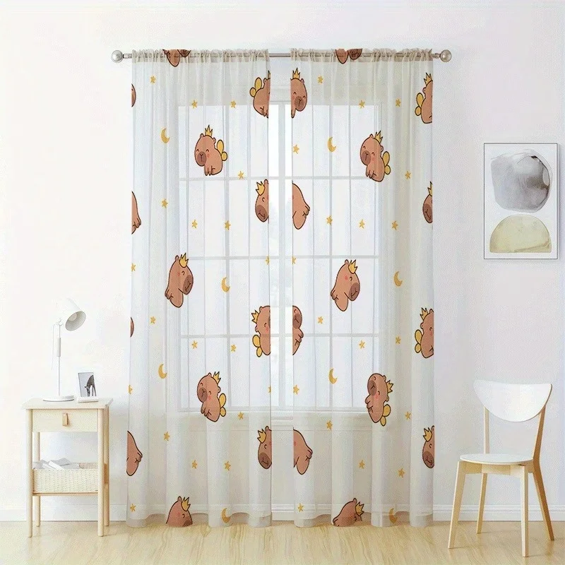 Set of 2 Decorative Window Screens for Home - Adorable Capybara Curtains, Ideal for Kitchen Café, Living Room Balcony And Garden