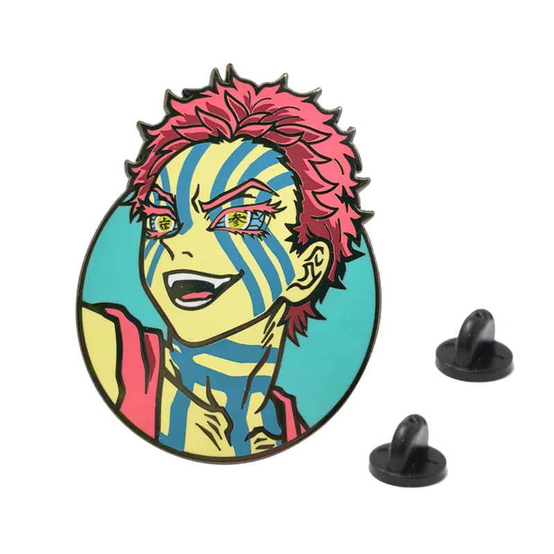 Akaza Badges Anime Demon Slayer Pins Hakuji Pendant Manga Kimetsu no Yaiba Brooches for Backpack Clothing Lapel ACG Cosplay Toy view 3