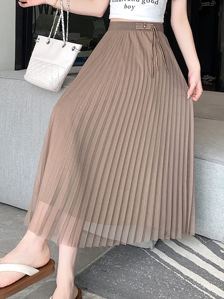 New Casual Elastic High Waist Loose Solid Color Women Midi Skirts Summer Chic Tassels Fashion Loose Simple Elegant Female Skirts