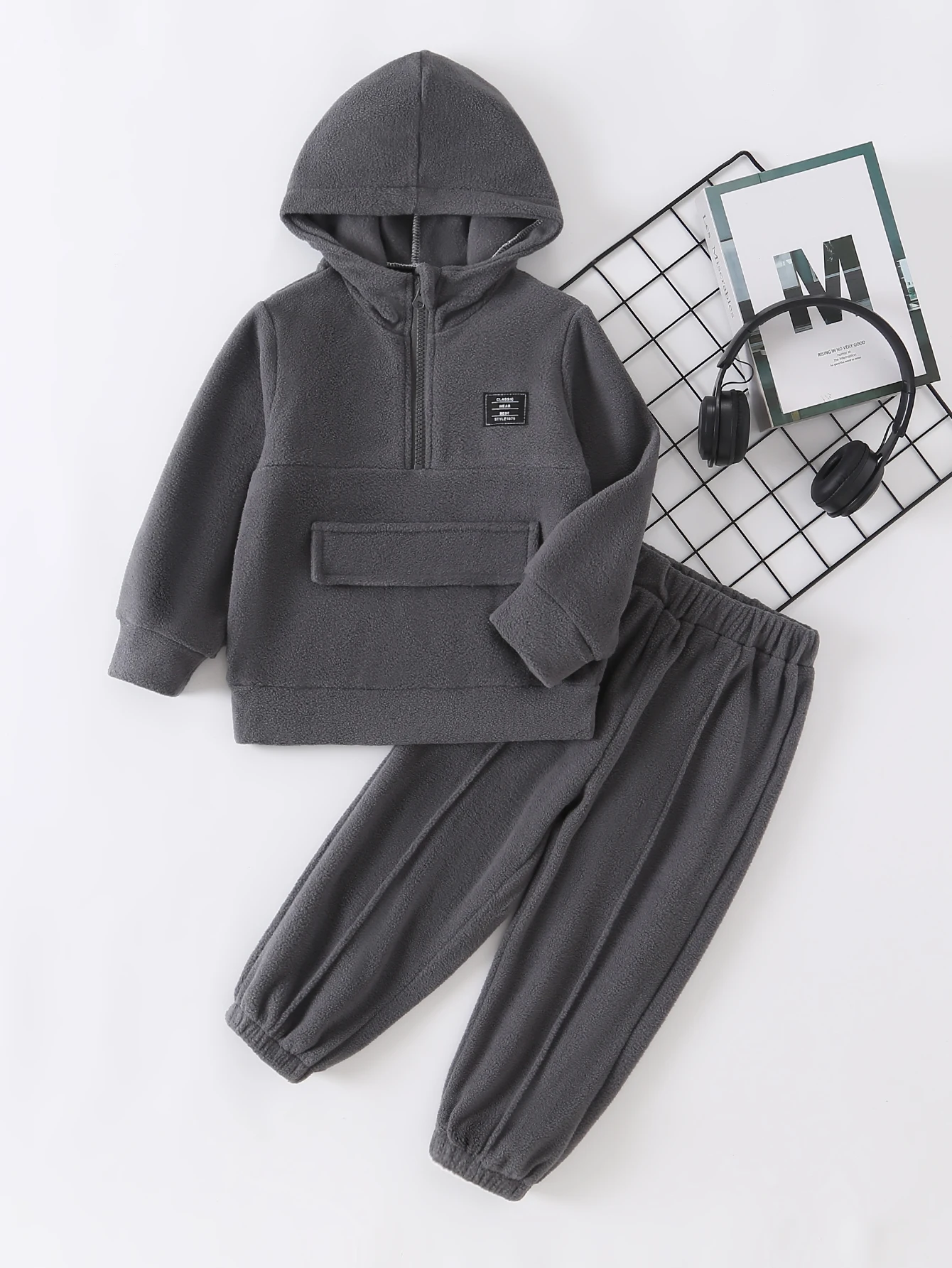 

2 Pack Boys Hooded Outfit Autumn Winter Outdoor Warm Sportswear Long Sleeve Pants Set Comfort Casual Playwear