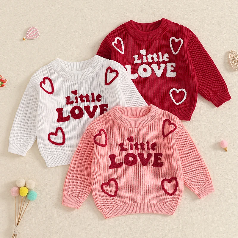 0-3Years Baby Boys Girls Sweaters Fall Winter Warm Knitwears Fashion Love Heart Letter Pattern Long Sleeve Crew Neck Pullovers