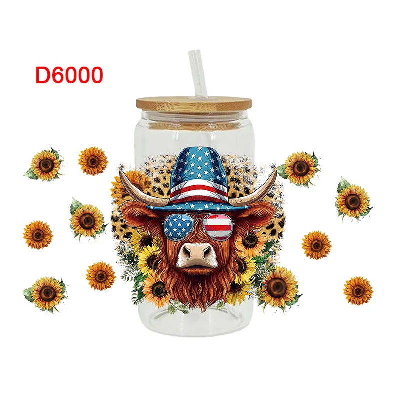 Cow UV DTF Cup Wraps Transfer Sticker For Glass Libbey Can Bottle Selfadhesive Washable DIY Custom D6000