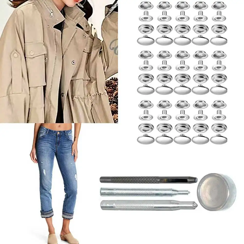 

High Quality Leathercraft Metal Snap Fastener Button Stainless Steel 15MM 72Pcs Convex Tool Installation Tools