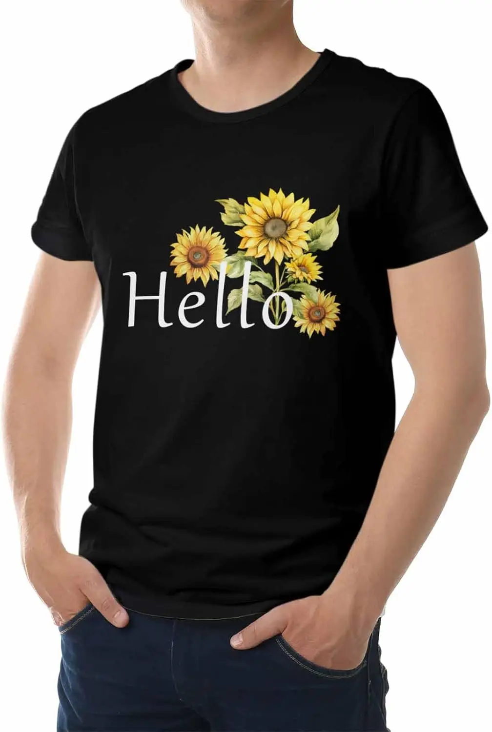 

Новинка, футболка с рисунком «Hello Sunflower Leaves», хлопковые мужские базовые футболки с круглым вырезом и короткими рукавами