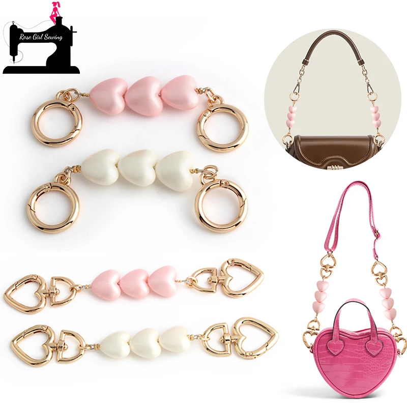 

2/10/20PCS 13-16.5cm Gold Heart-shaped Bag Extension Chain With Ring For DIY Pearl Chain Charm Shoulder Strap Purse Accessories