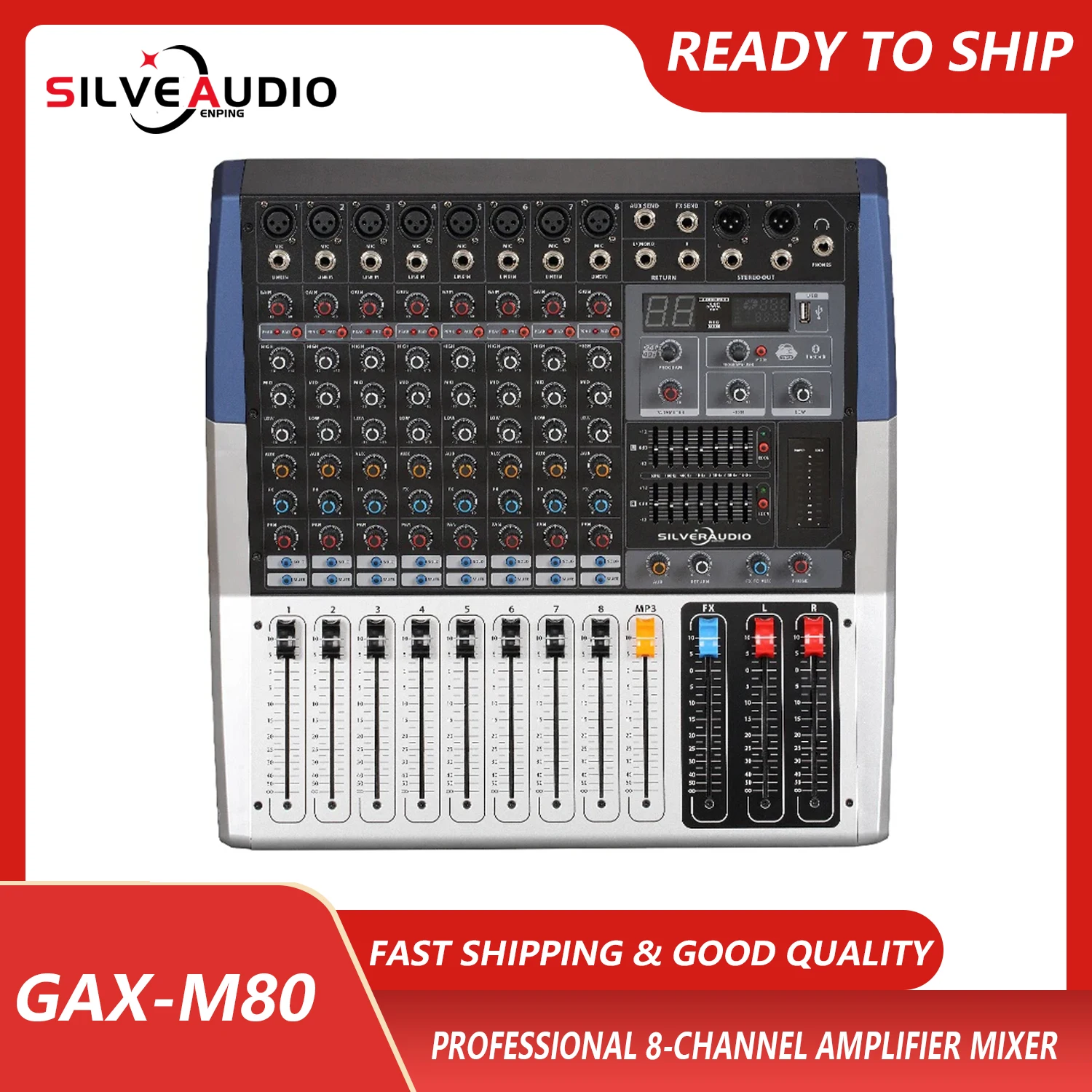 GAX-M80 High Quality 8-Channel Mixer SD/USB Karaoke Mixer Console Wireless Blueteeth Mixer