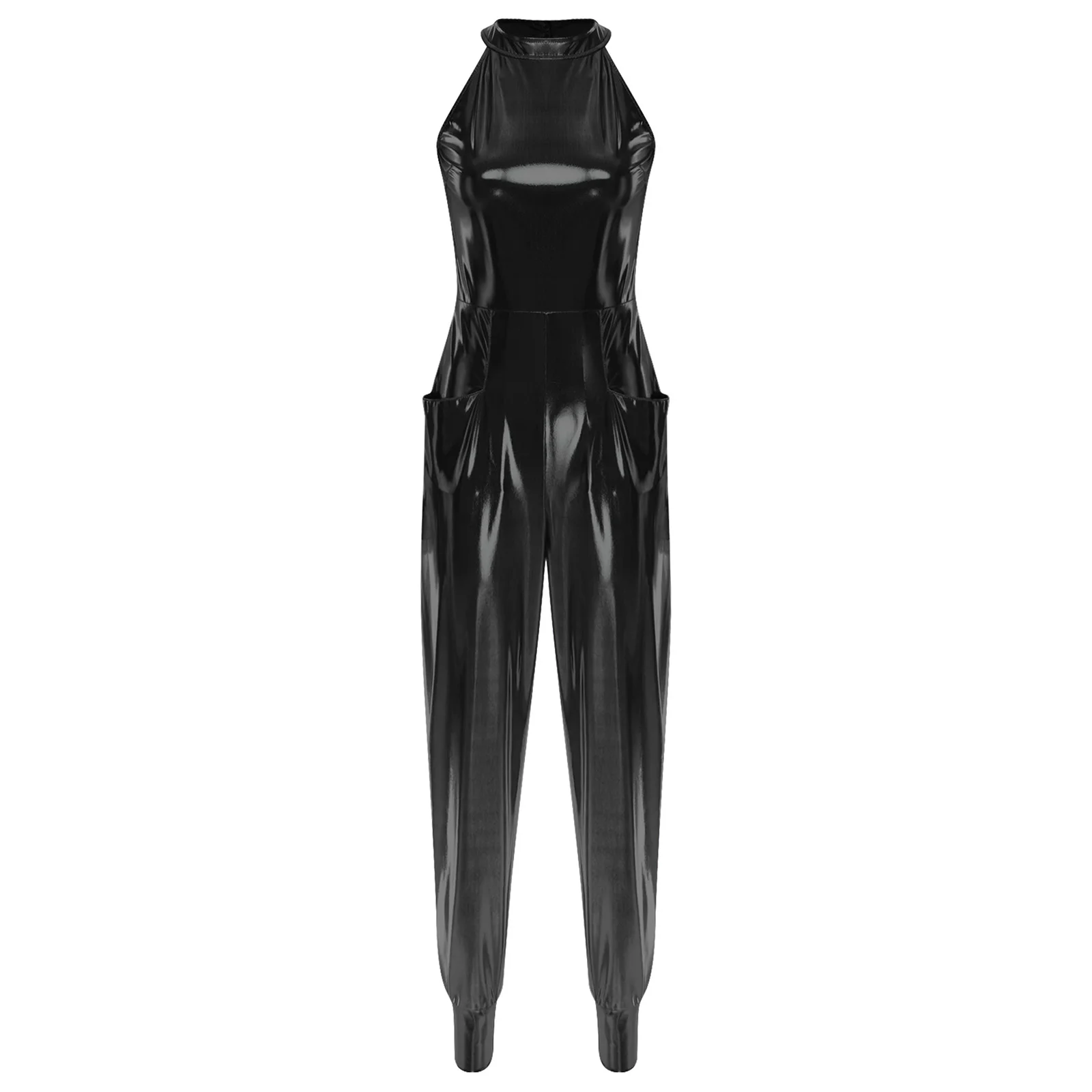 Hippie Disco Jazz Waltz Dance Performance Outfits Women Metallic Sleeveless Street Party Fashion Jumpsuit Club Rave Dance Wear