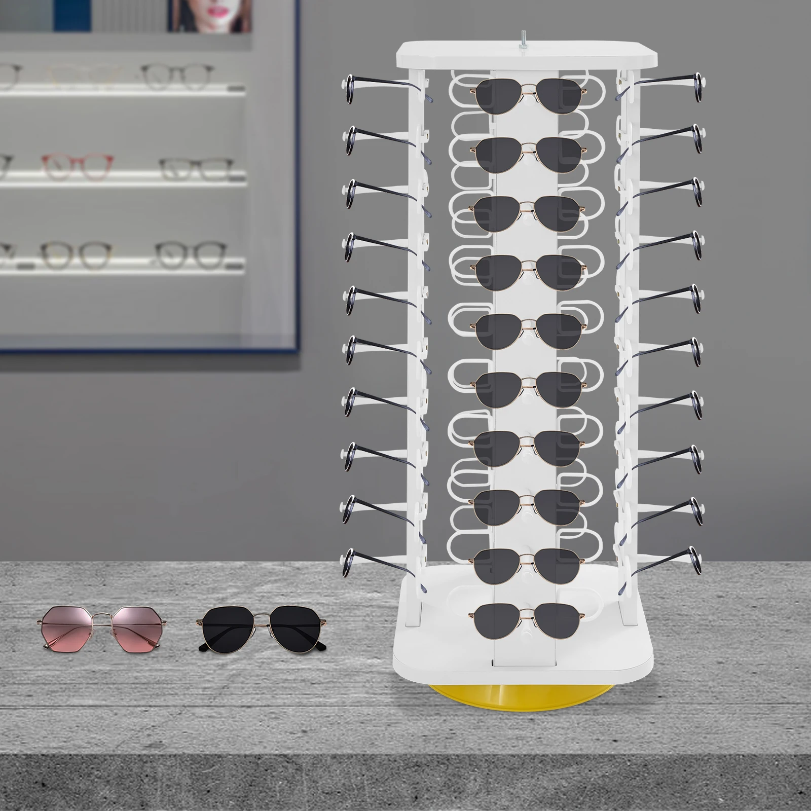 

40 Pairs Tabletop Rotating Glasses Storage Display Stand Modern Sunglasses Storage Organizer Commercial Eyewear Display Rack