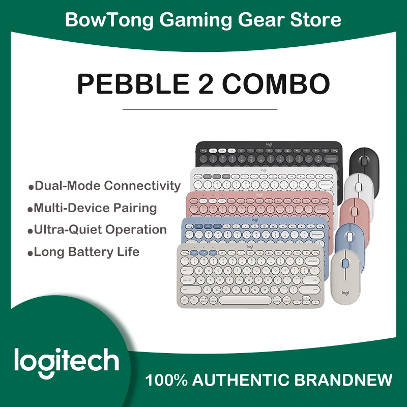 Combo de Teclado y Ratón Inalámbrico Logitech PEBBLE 2, Conexión de Modo Dual, Teclas Personalizables, Compatible con 3 Dispositivos, Diseño Delgado y Elegante