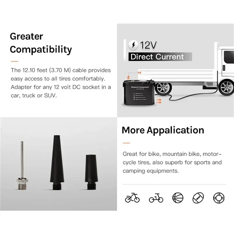 Kompresor Udara 12V 70 MAI Pompa Udara Mobil Listrik Portabel Mini Inflator Pompa Ban Mobil