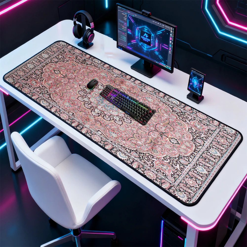 Floral Mouse Pad Gaming Desk Mat 120x60 Pattern Elegant Pink Black Mousepad Rug Ornate Decor Very Thick 5mm Mousepads
