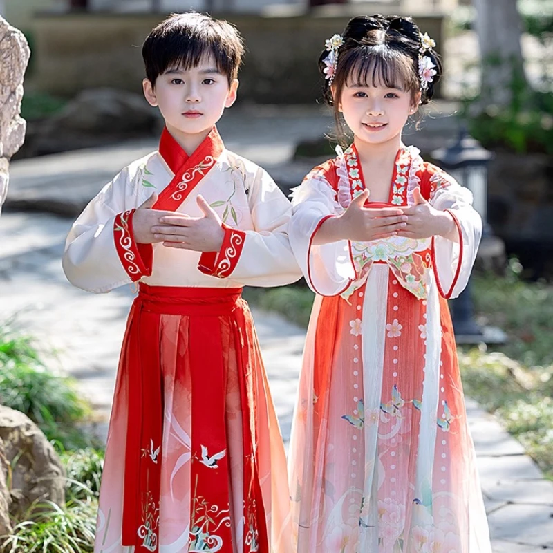 Hanfu 2025 new girls' ancient Tang style traditional Chinese school costume, Chinese style boys' performance costume