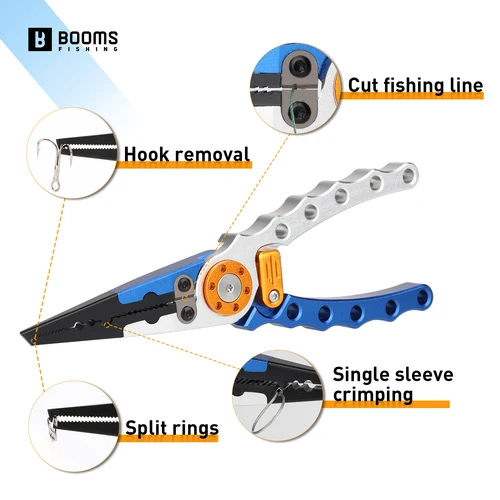 Imagen 2 del producto Booms Fishing X01 Alicates de pesca de aluminio pesca en agua salada multiherramienta removedor de anzuelos línea de corte y herramientas de pesca de anillo dividido