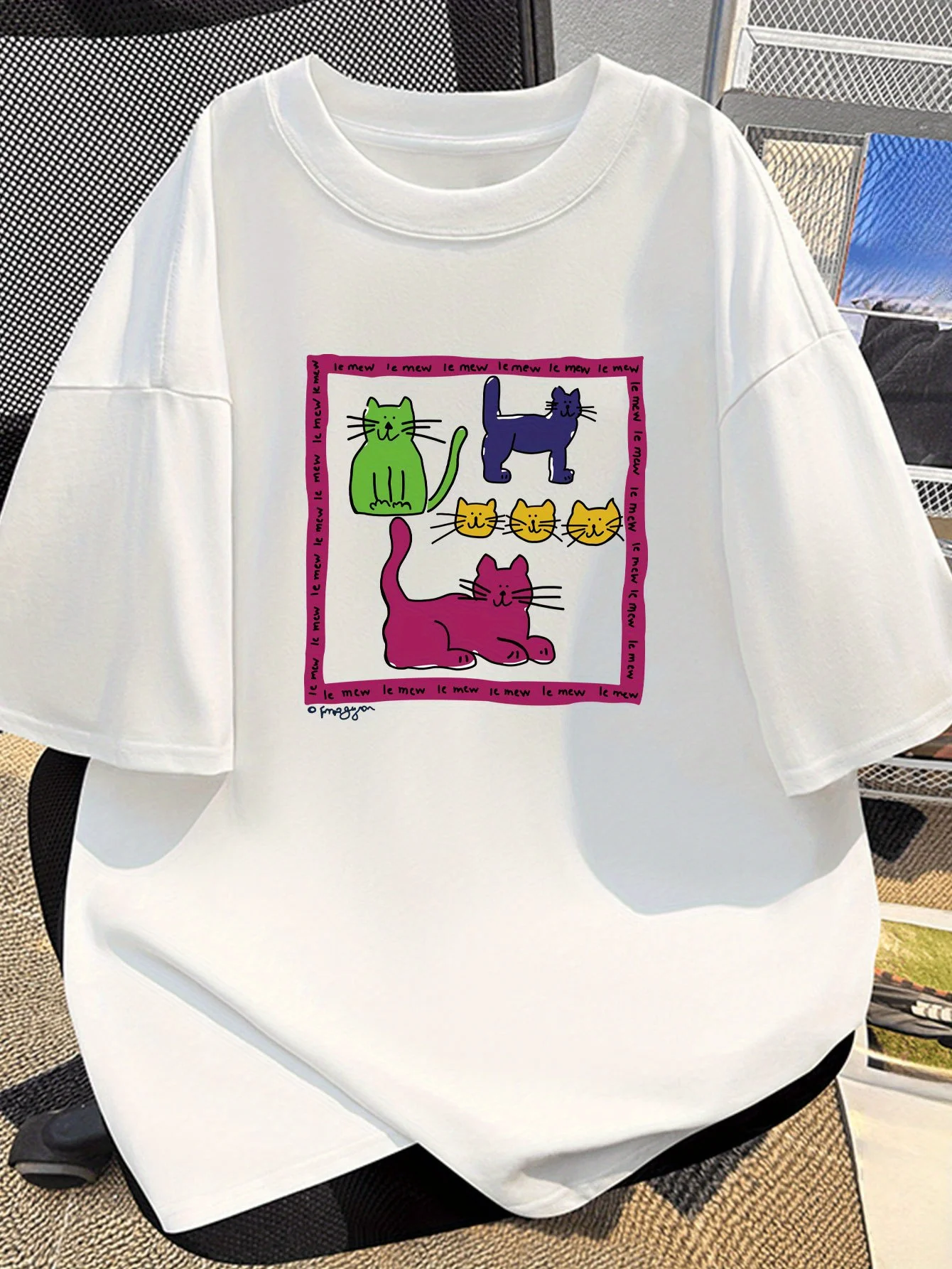 

Cartoon Cat Graphic Printing Summer Autumn Winter Pure Cotton Casual and Comfortable Men's and Women's T-shirts Short Sleeves