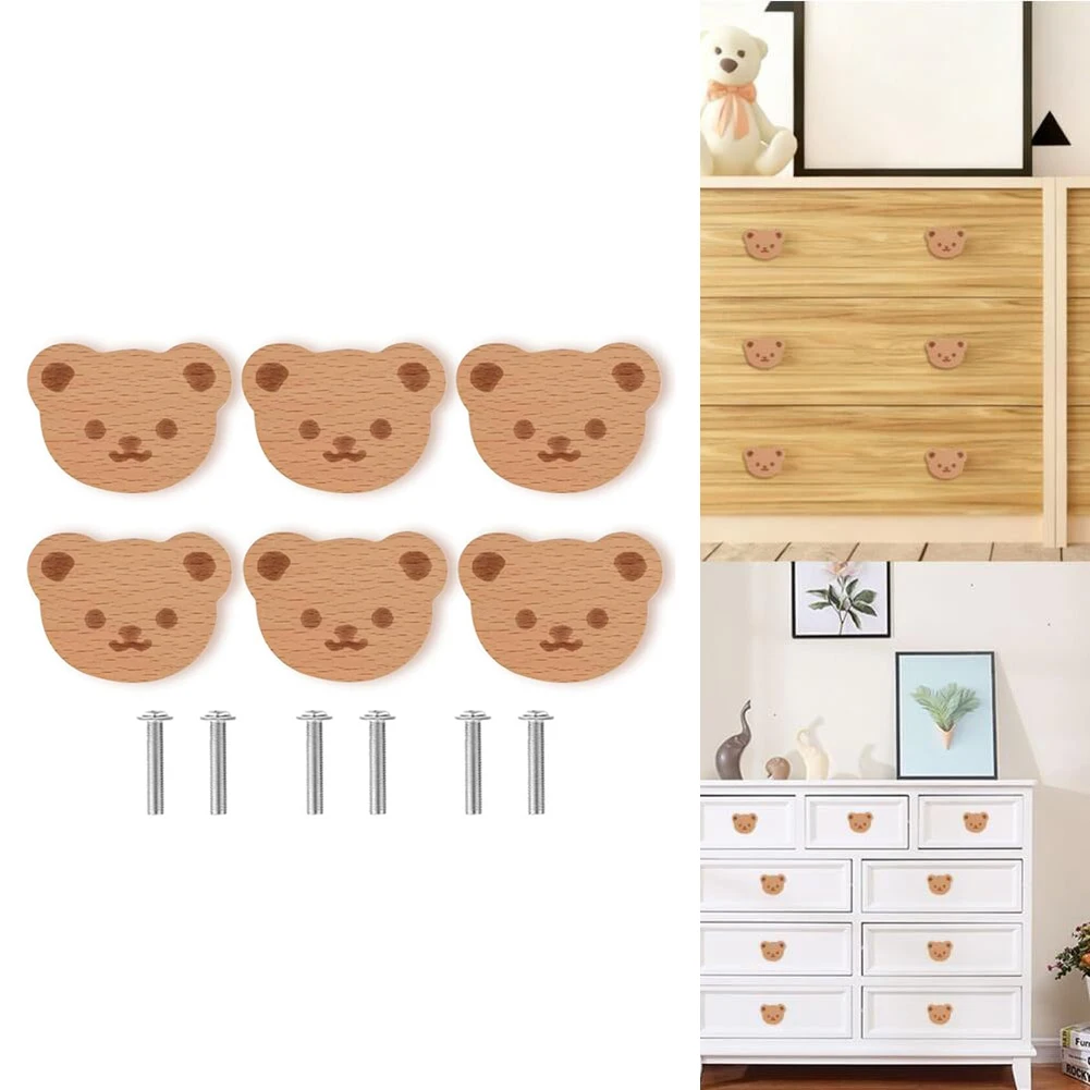 Bear Wooden Drawer Handles Animal Wood Knobs For Wardrobe Cabinet Furniture Home Improvement Hardware