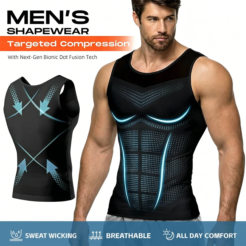 Men's Tight Vest Solid Leisure Sports Fitness High Stretch Running Tank Top Round Neck Sleeveless T-Shirt Can Be Built Inside