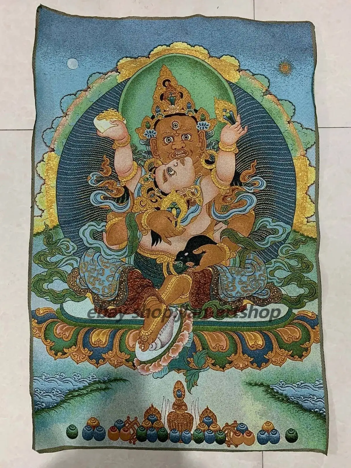 36Inch Tibetan Silk Buddhist Red Jambhala Thangka Wall Painting 9