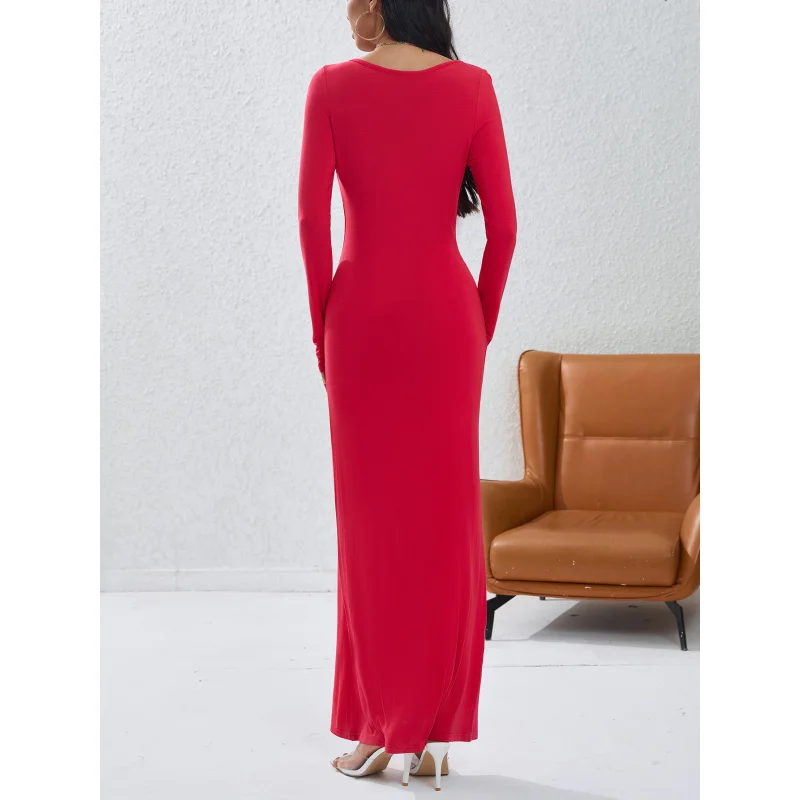 YQ1-المرأة الخريف والشتاء جديد سليم صالح Bodycon مثير الجوف خارج فستان طويل فستان الحفلات #2